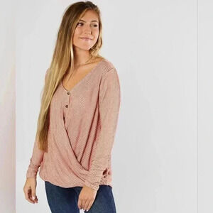 Blu Pepper Pink V-Neck Long Sleeve Blouse